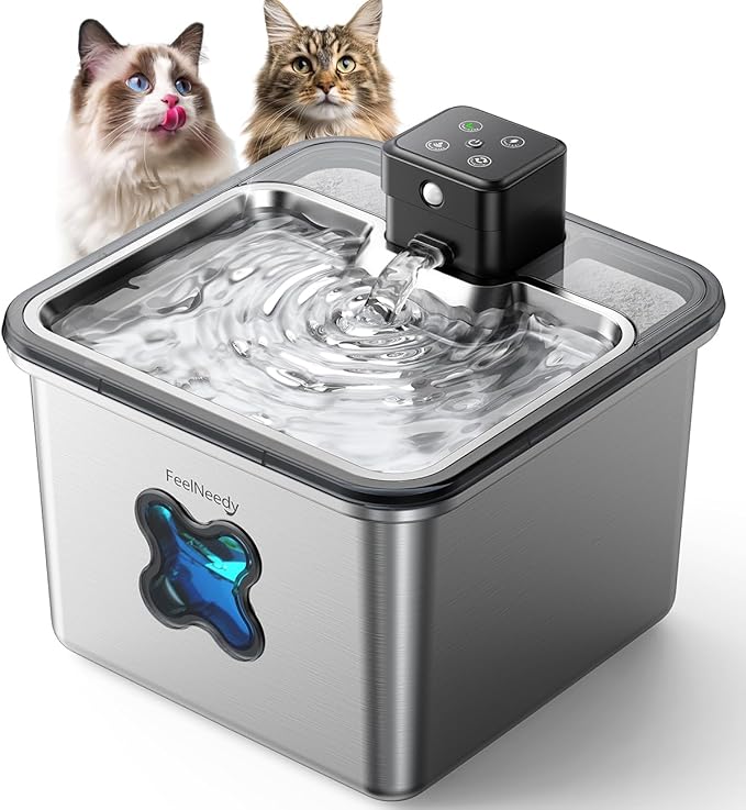 Cordless Cat Water Fountain with Stainless Steel Bowl
