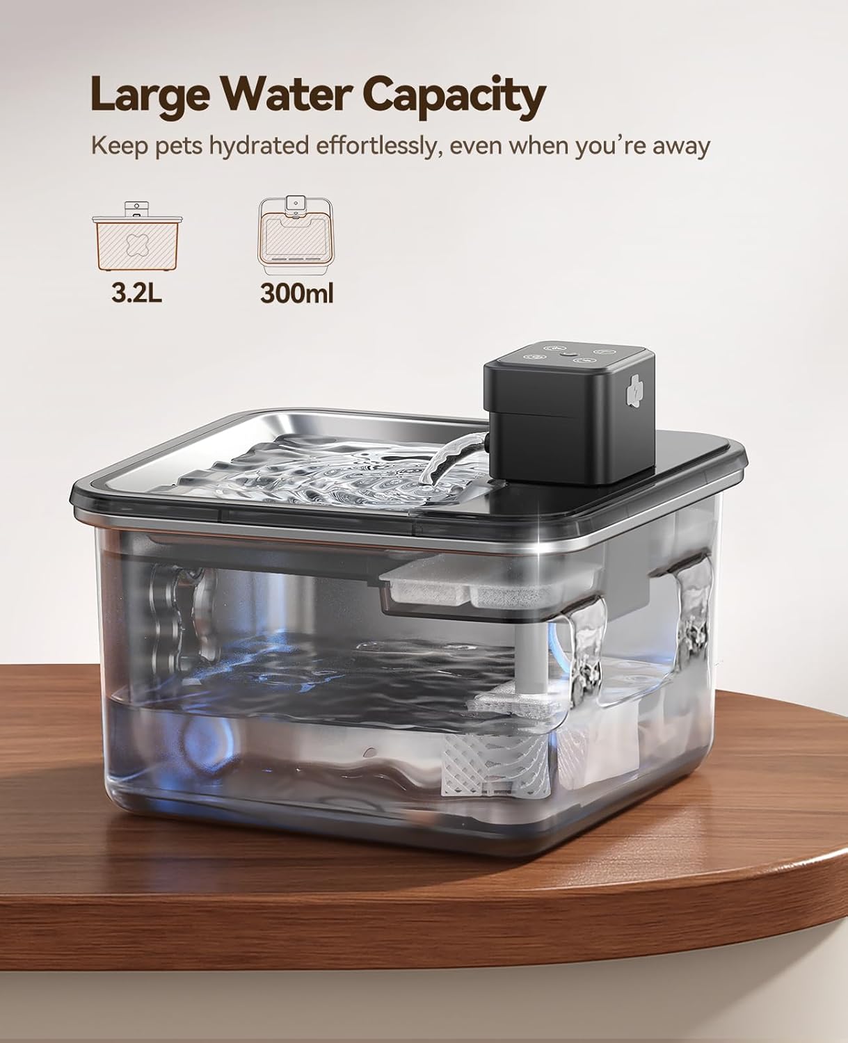 Cordless Cat Water Fountain with Stainless Steel Bowl