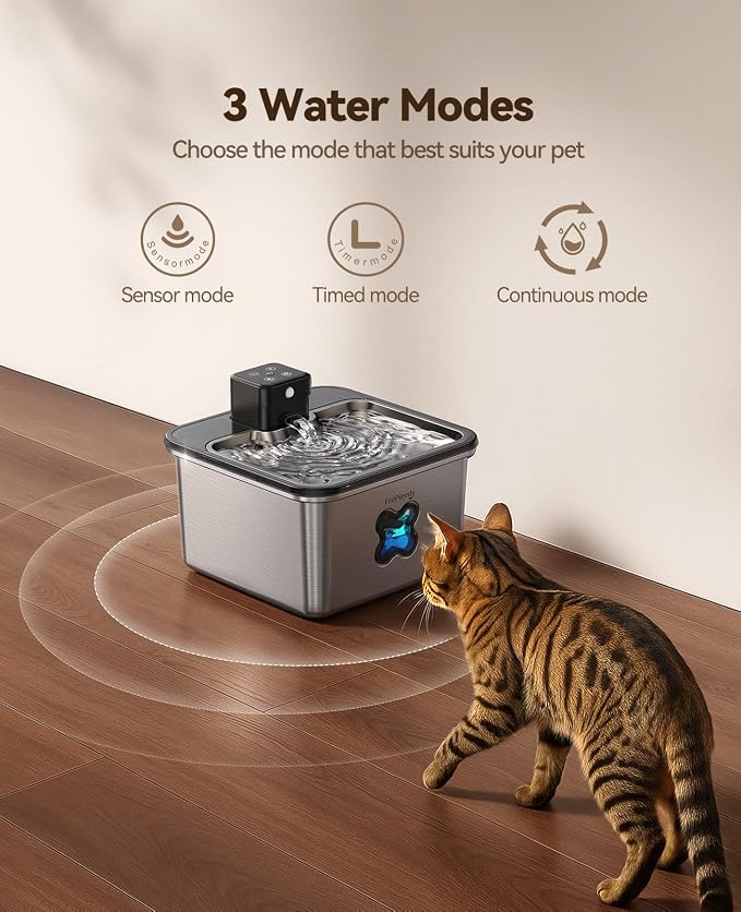 Cordless Cat Water Fountain with Stainless Steel Bowl