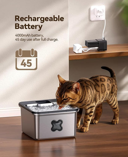 Cordless Cat Water Fountain with Stainless Steel Bowl